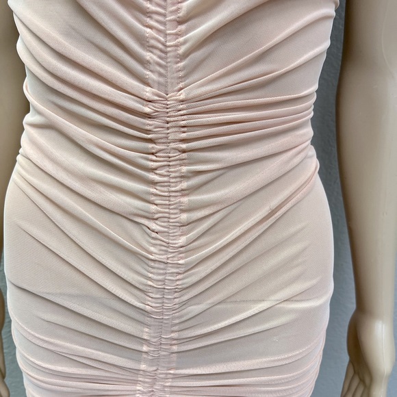 Light pink mesh spaghetti strap mini dress - Picture 3 of 5